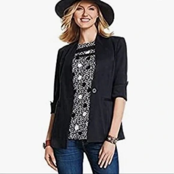 CAbi #3079 Women's Black White Jot Polka Dot Lace Stripe Tank Top Large - Picture 1 of 6